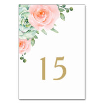 Watercolor Succulent Blush Floral Elegant Wedding Table Number