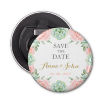 Watercolor Succulent Blush Floral Save The Date Bottle Opener