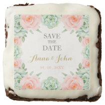 Watercolor Succulent Blush Floral Save The Date Brownie