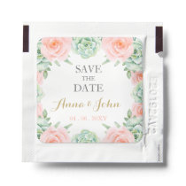 Watercolor Succulent Blush Floral Save The Date Hand Sanitizer Packet