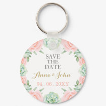 Watercolor Succulent Blush Floral Save The Date Keychain