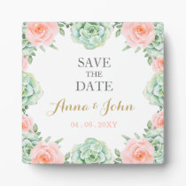 Watercolor Succulent Blush Floral Save The Date Plaque