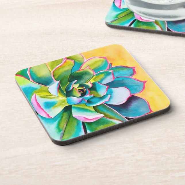 Watercolor succulent botanical beverage coaster (Left Side)