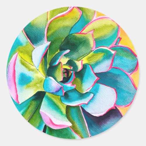 Watercolor succulent botanical classic round sticker