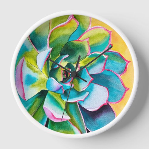 Watercolor succulent botanical clock