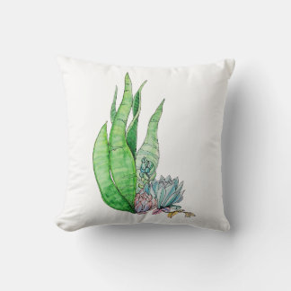 Watercolor Succulent Botanical Greenery Throw Pillow