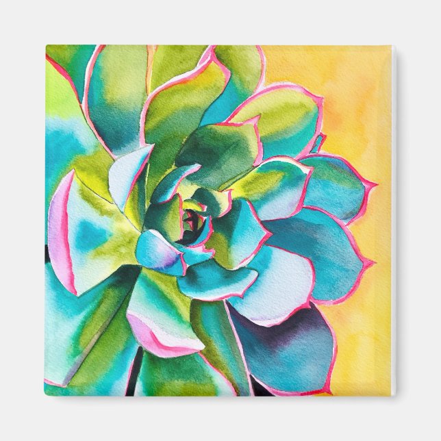 Watercolor succulent botanical magnet (Front)