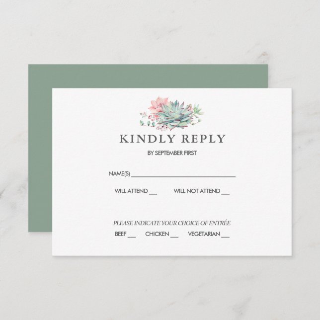 Watercolor Succulent Botanical Wedding RSVP Card (Front/Back)