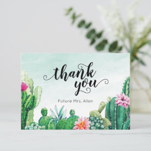 Watercolor Succulent Bridal Shower Flat Thank You Card