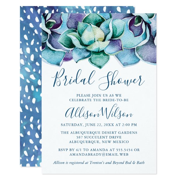 Watercolor Succulent Bridal Shower Invitation