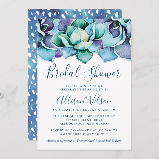 Watercolor Succulent Bridal Shower Invitation (Front/Back)