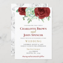watercolor succulent burgundy gold floral wedding invitation