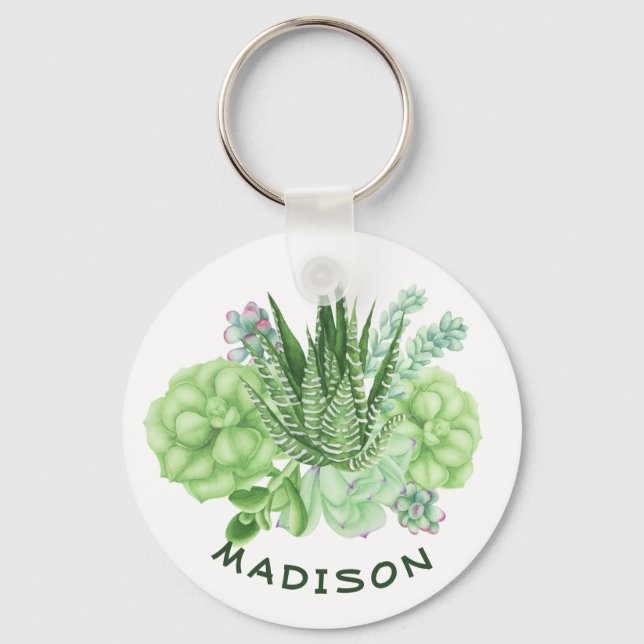 Watercolor Succulent Cacti Keychain (Front)