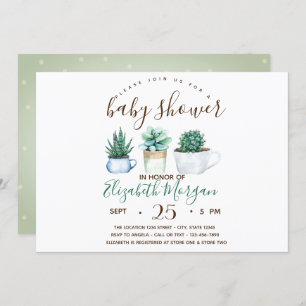 Watercolor Succulent Cactus Dots Baby Shower Invitation