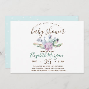 Watercolor Succulent Cactus Dots Baby Shower Invitation