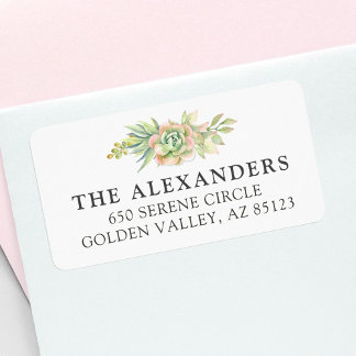 Watercolor Succulent Cactus Large Return Address Label