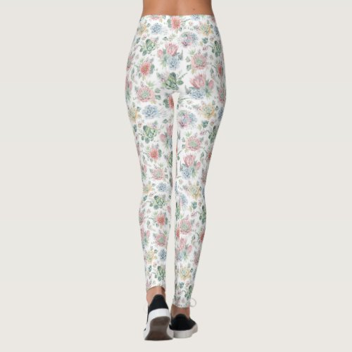 Watercolor Succulent Cactus Leggings