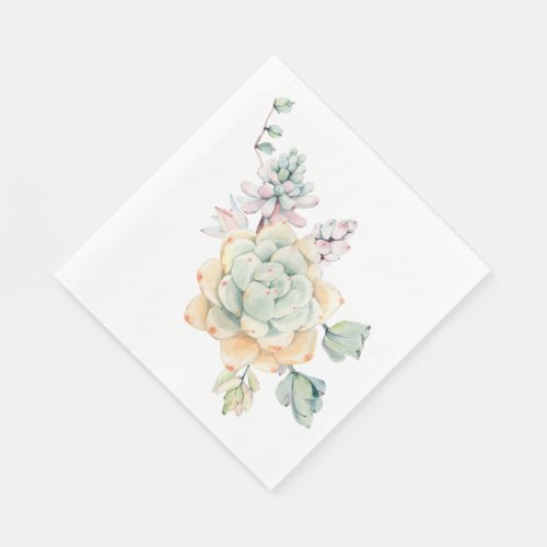 Watercolor Succulent Cactus Luncheon Paper Napkins