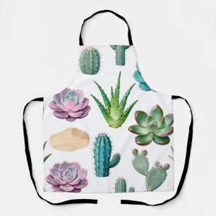 Watercolor Succulent Cactus Pattern Apron
