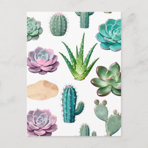 Watercolor Succulent Cactus Pattern Postcard