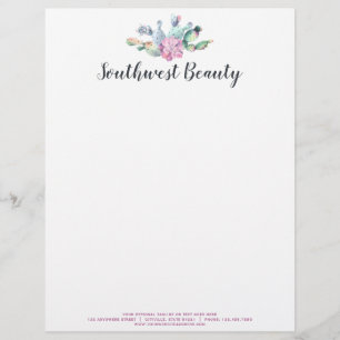 Watercolor Succulent Cactus Prickly Pear Bohemian Letterhead