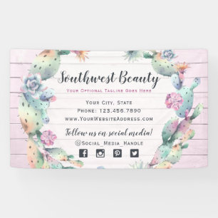 Watercolor Succulent Cactus & Rustic Wood Bohemian Banner
