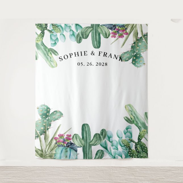 Watercolor Succulent Cactus Wedding Backdrop (Front)