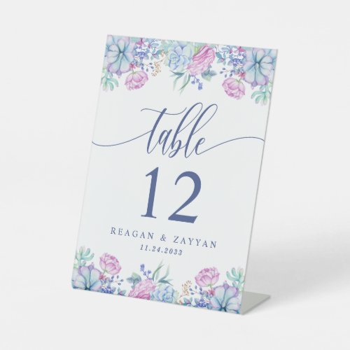 Wedding Table Numbers 4 Watercolor Succulent Cactus Wedding Table Number Pedestal Sign