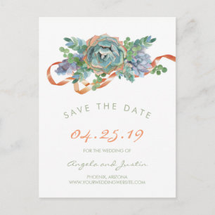 Watercolor Succulent Cluster Save the Date 2 Announcement Postcard