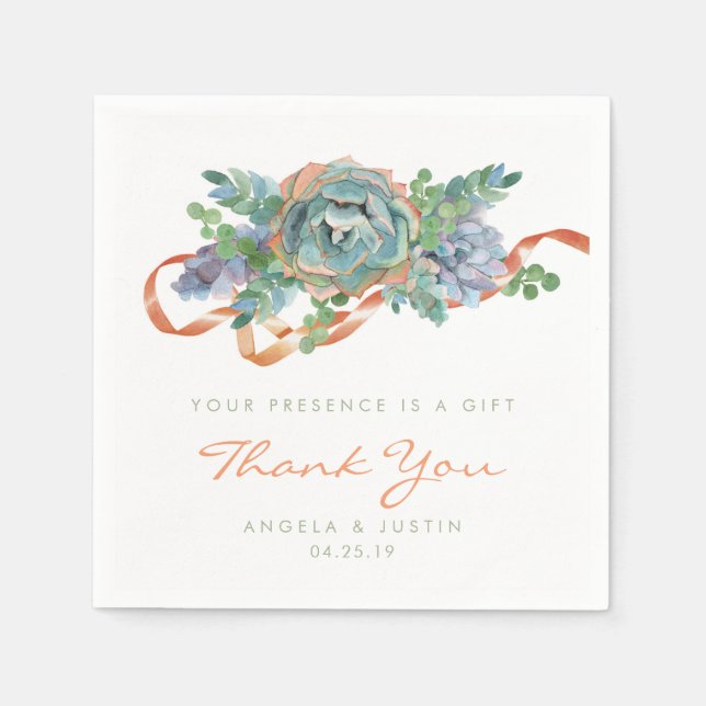 Watercolor Succulent Cluster Wedding Paper Napkins (Front)