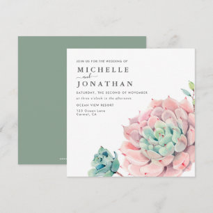 Watercolor Succulent Coastal Wedding Invitation