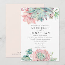 Watercolor Succulent Coastal Wedding Invitation