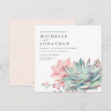 Watercolor Succulent Coastal Wedding Invitation