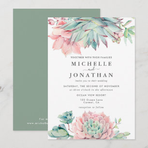 Watercolor Succulent Coastal Wedding Invitation