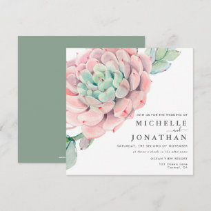 Watercolor Succulent Coastal Wedding Invitation