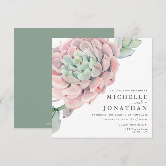 Watercolor Succulent Coastal Wedding Invitation (Front/Back)