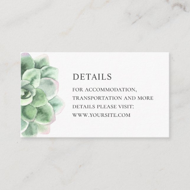 Watercolor succulent details. Wedding green cactus Enclosure Card (Front)
