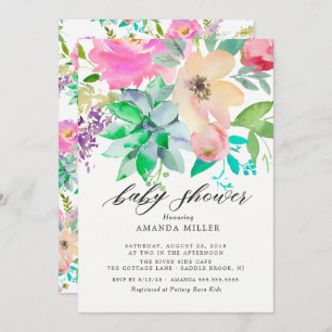 Watercolor Succulent Floral Baby Shower Invitation
