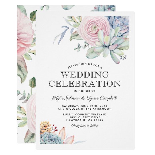 Watercolor Succulent Floral Bloom Vintage Wedding Invitation