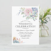 Watercolor Succulent Floral Bloom Vintage Wedding Invitation (Standing Front)