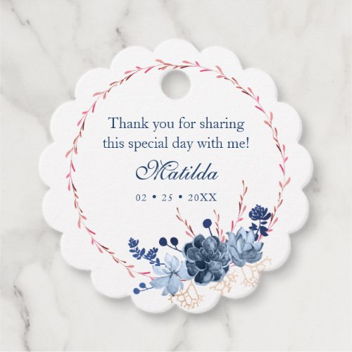 Watercolor Succulent Floral Botanical Bat Mitzvah Favor Tags