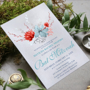 Watercolor Succulent Floral Botanical Bat Mitzvah Invitation
