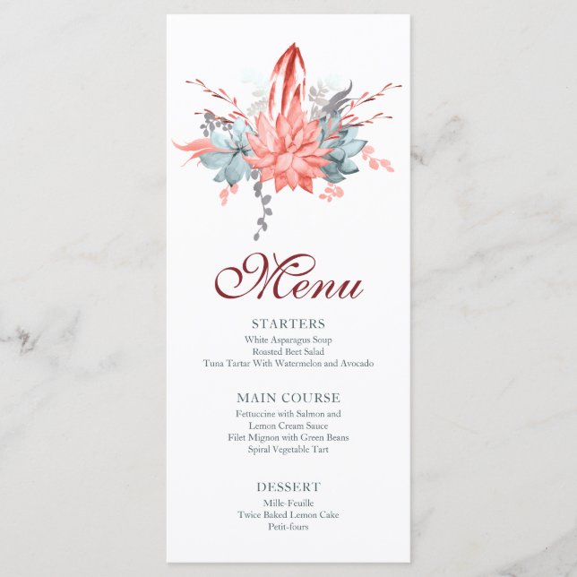 Watercolor Succulent Floral Botanical Bat Mitzvah Menu (Front)