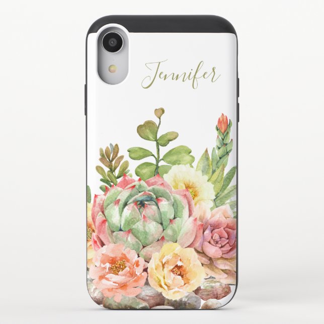 Watercolor Succulent Floral Botanical Personalized Uncommon iPhone Case (Back)
