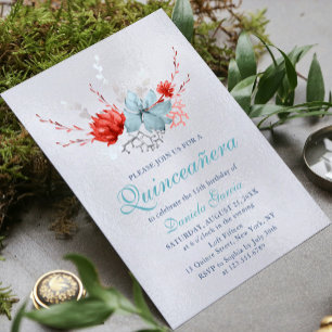 Watercolor Succulent Floral Botanical Quinceañera Invitation