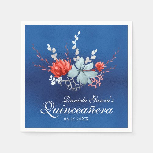 Watercolor Succulent Floral Botanical Quinceaera Napkins