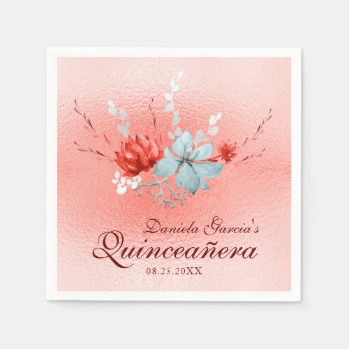 Watercolor Succulent Floral Botanical Quinceaera Napkins