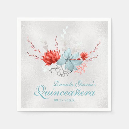 Watercolor Succulent Floral Botanical Quinceaera Napkins