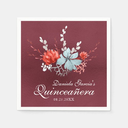 Watercolor Succulent Floral Botanical Quinceaera Napkins