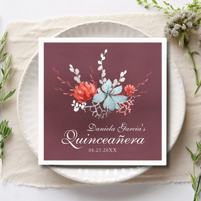Watercolor Succulent Floral Botanical Quinceañera Napkins (Creator Uploaded)